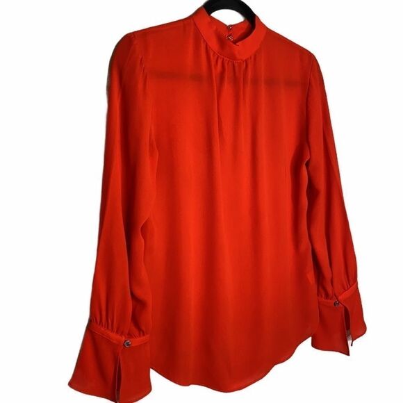 Ann Taylor High Neck key Hole Blouse Orange XS - Picture 2 of 10